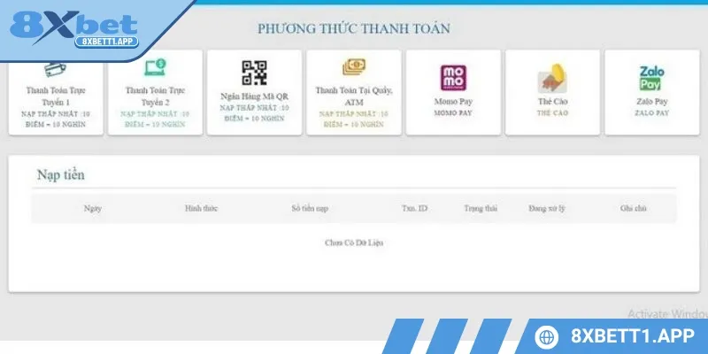 Người chơi nên chọn phương thức nạp tiền 8XBET phù hợp