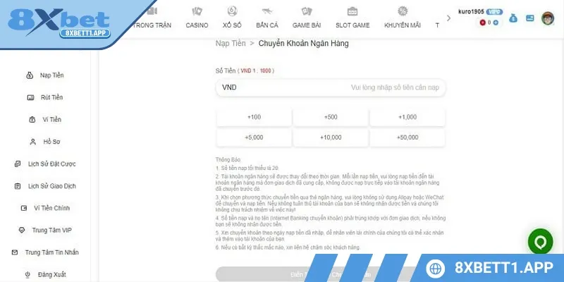 Nạp tiền qua ngân hàng có tính tiện lợi, nhanh gọn